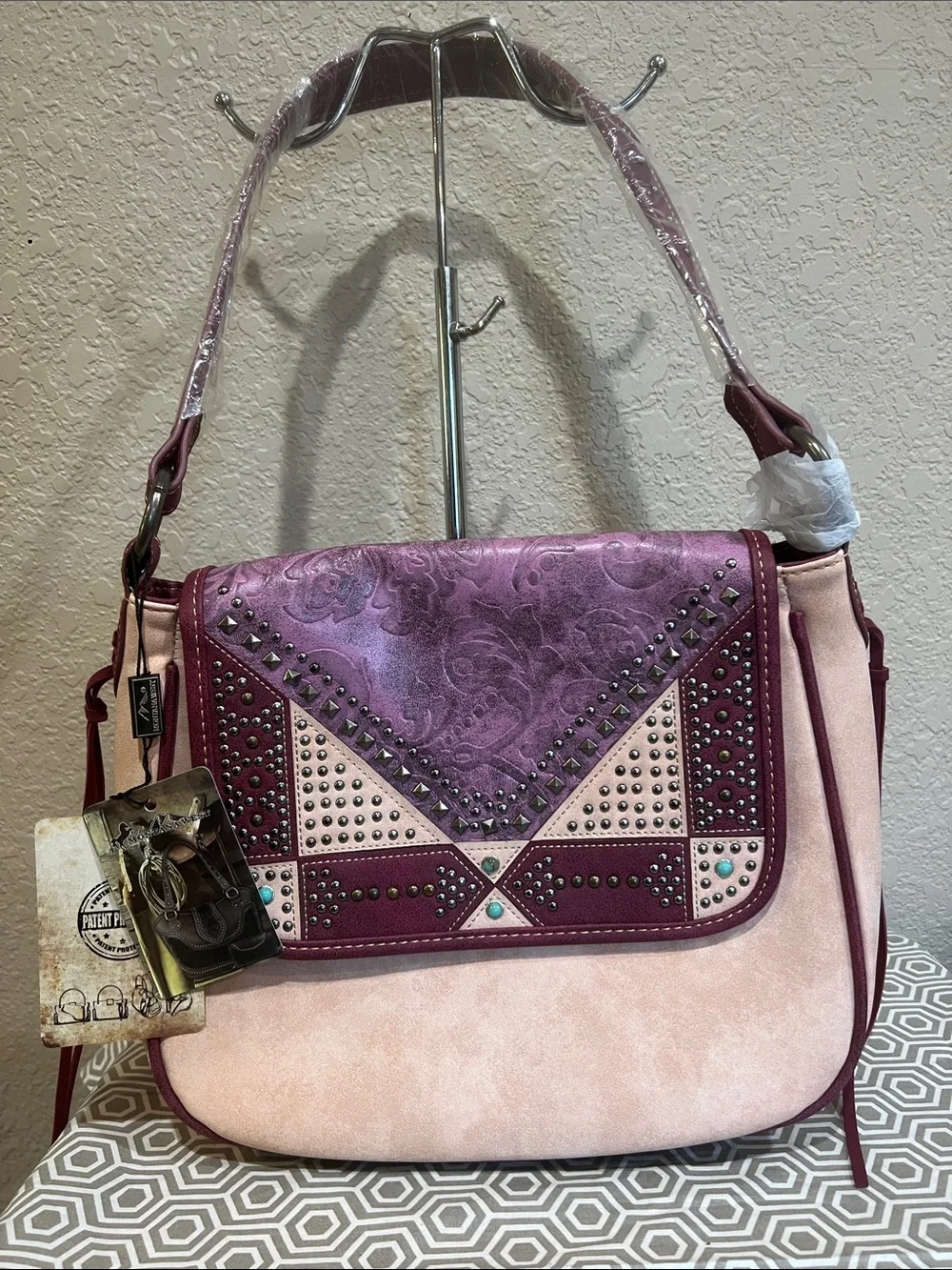 Montana West Studded Two-Tone Pink & Purple Shoulder Bag conceal carry option